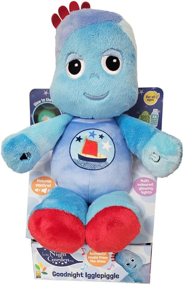 In the Night Garden Goodnight Igglepiggle, Iggle Piggle Teddy Bear sings lullabies & has soft glowing lights to help a child drift off to rest & sleep. Suitable from birth.