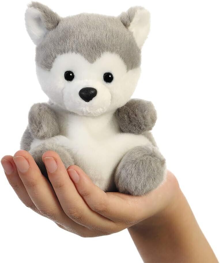 Aurora Palm Pals, Busky The Husky Dog, Soft Toy, 33474, 5 inches, Grey and White