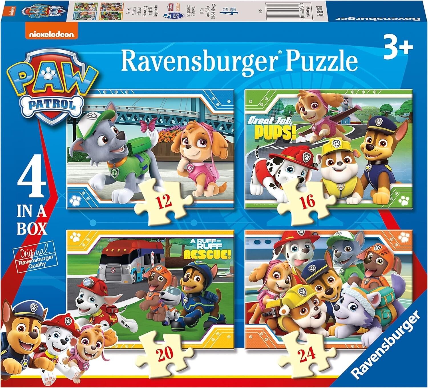 Ravensburger Paw Patrol 4 in Box (12, 16, 20, 24 Pieces) Jigsaw Puzzles for Kids