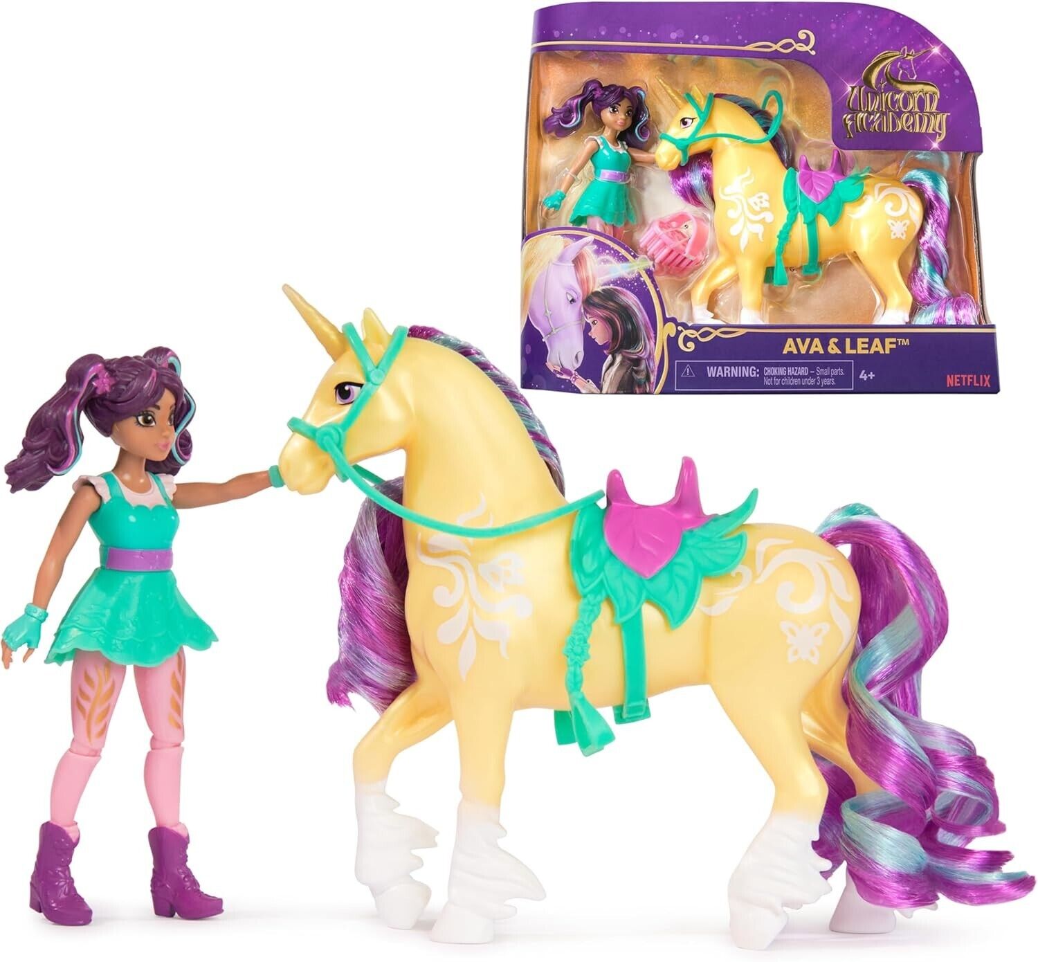 Unicorn Academy, Ava & Leaf Set with 2 Riding Accessories and Hair Styling Tool,