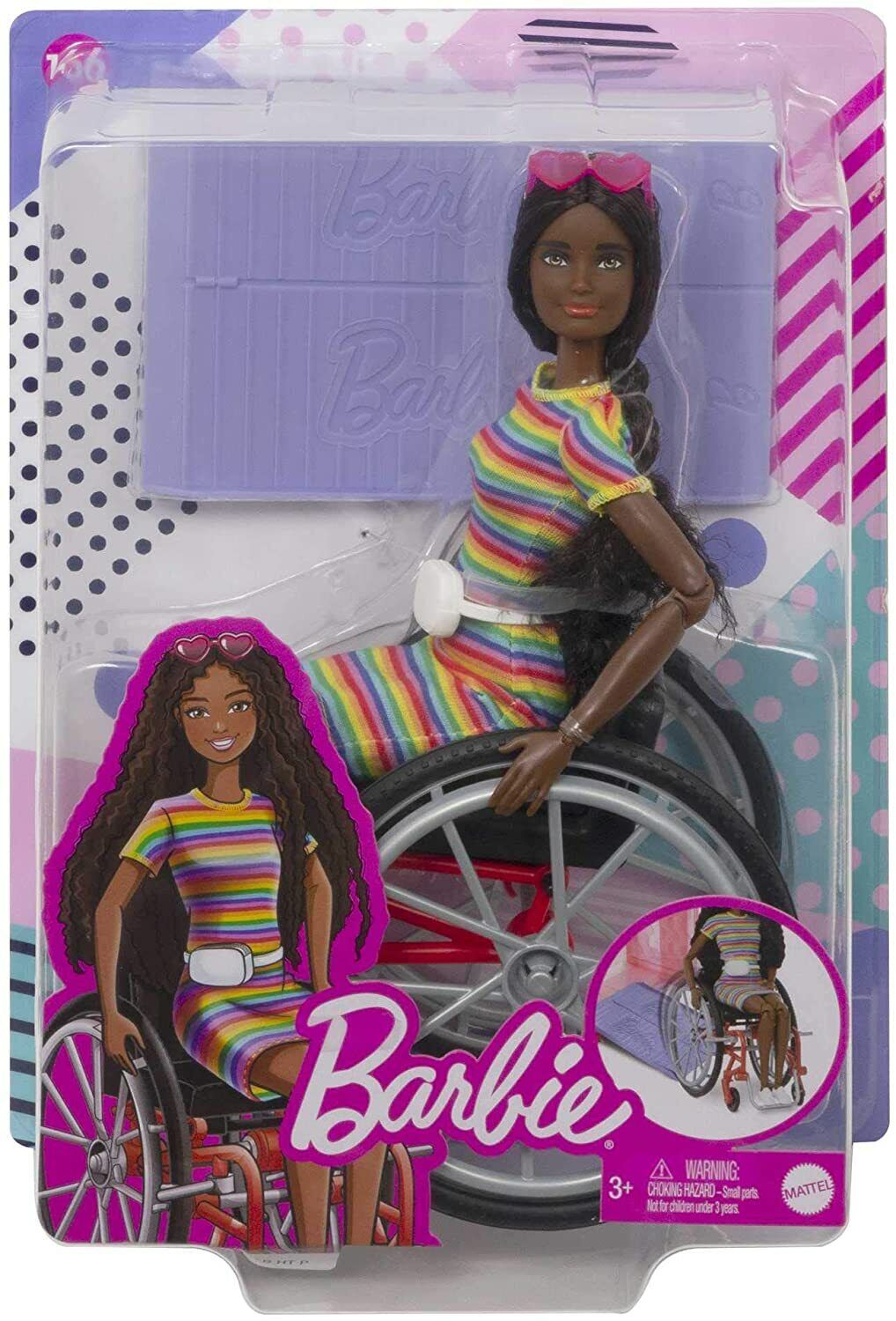 New Barbie Fashionistas Doll #166 with Wheelchair - Crimped Brunette Hair