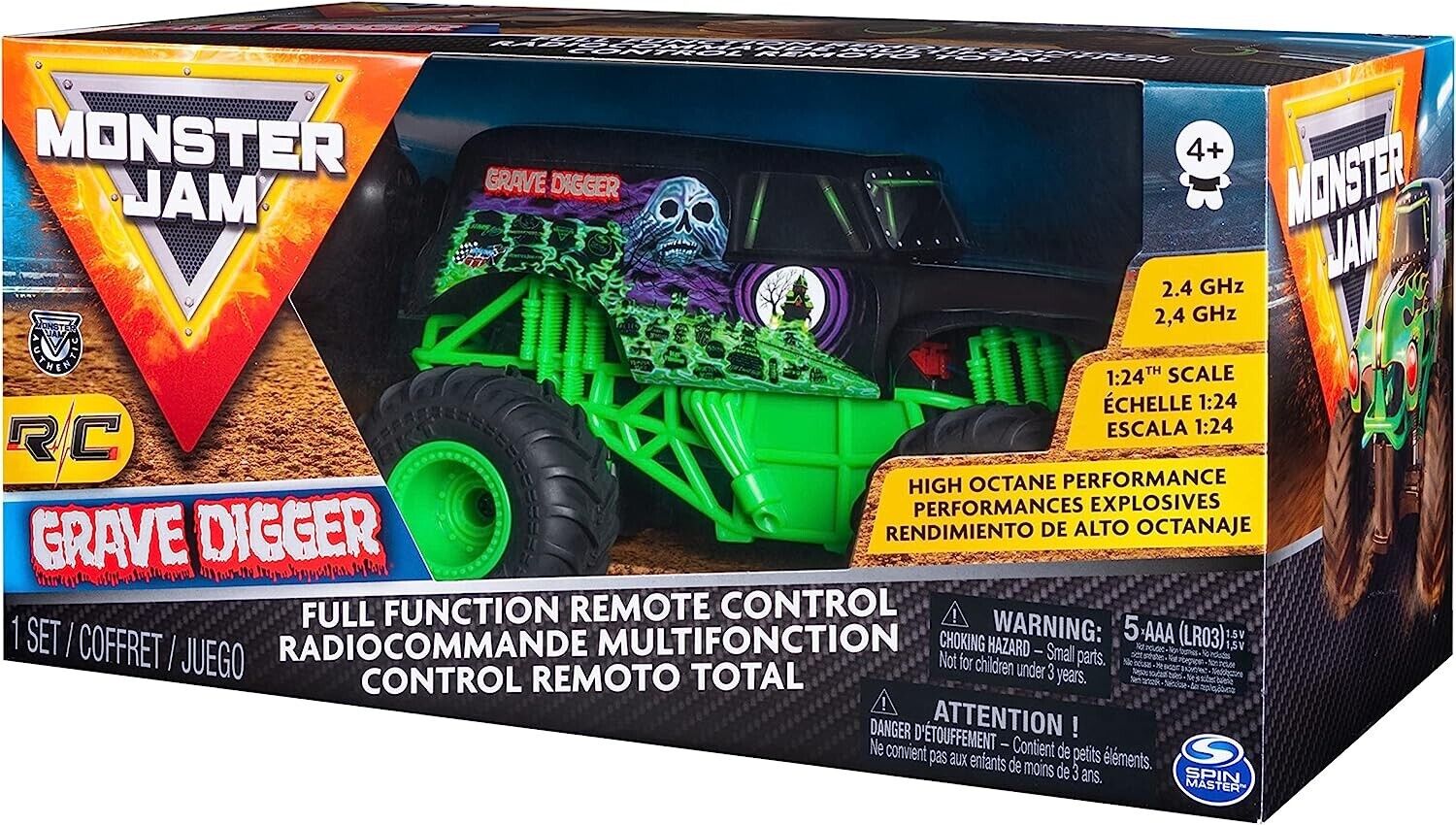 Monster Jam, Authentic Grave Digger RC, 1:24 Scale, 2.4 GHz, for Ages 4 and Up