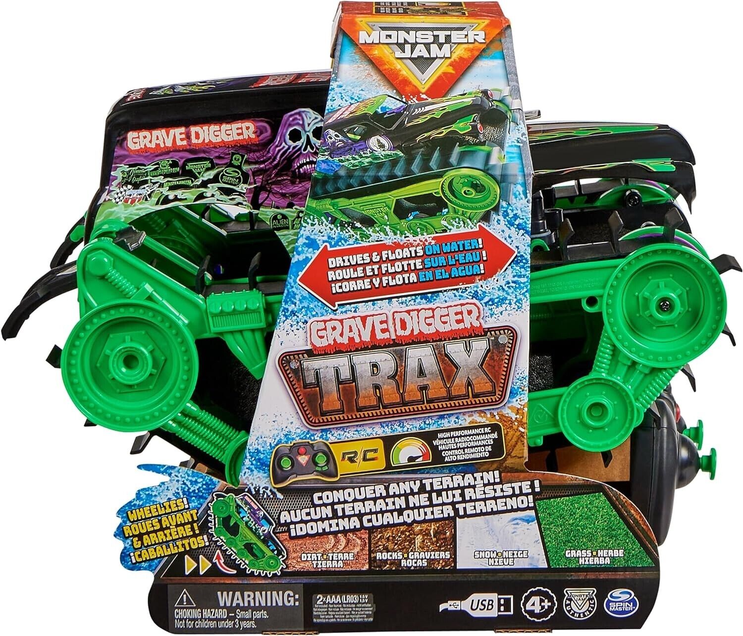 Monster Jam, Official Grave Digger Trax All-Terrain Remote Control Outdoor Vehic