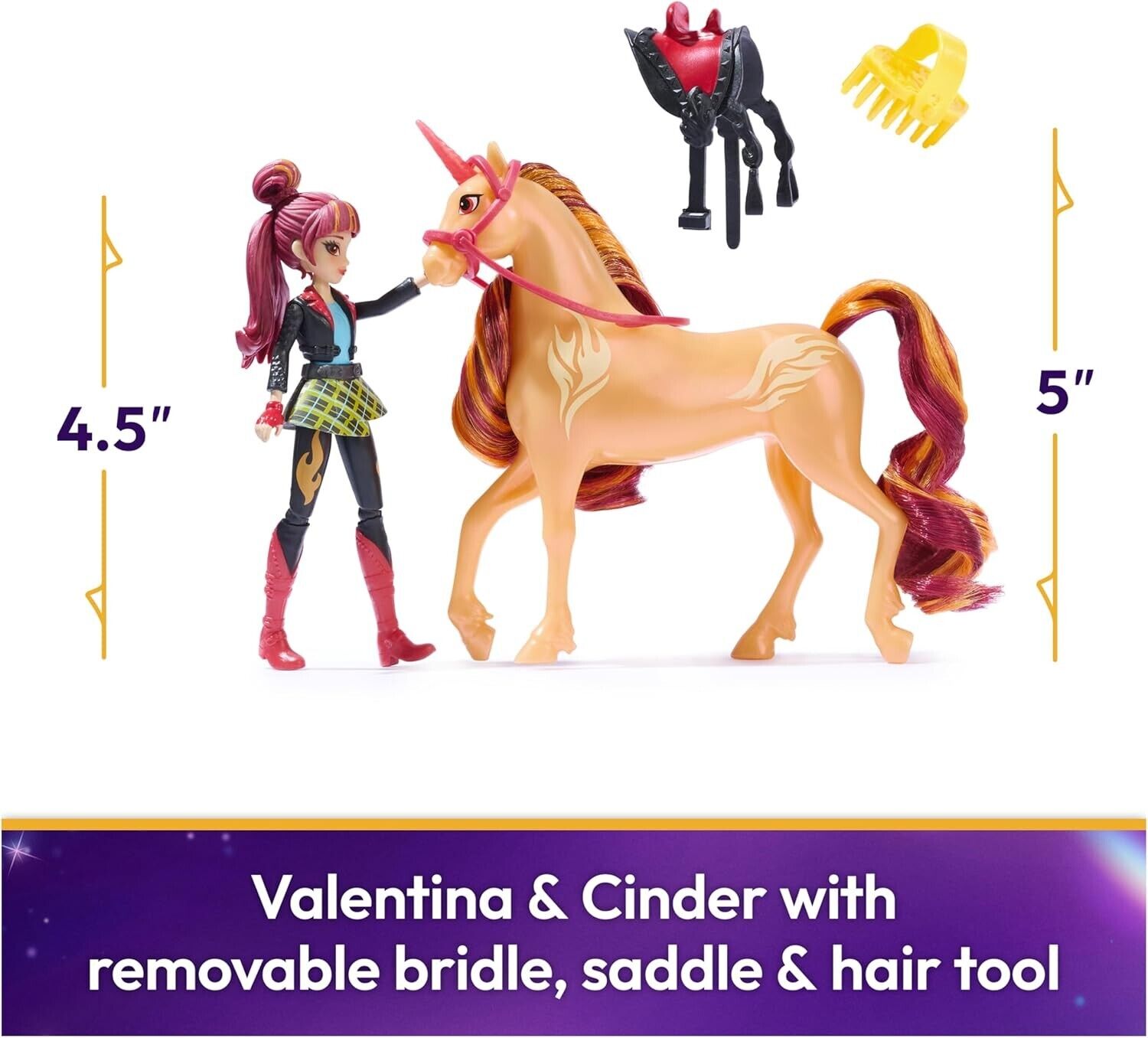 Unicorn Academy, Valentina & Cinder Set with 2 Riding Accessories and Hair Styli