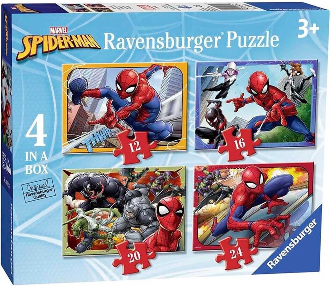 Ravensburger Marvel Spiderman 4 in Box (12, 16, 20, 24 Piece) Jigsaw Puzzles for