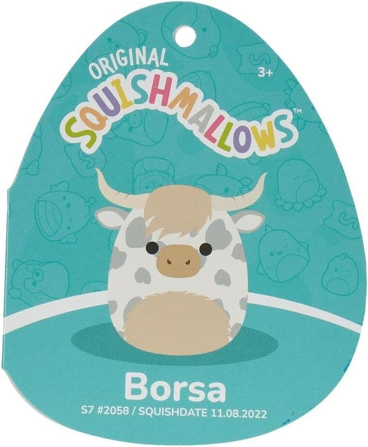 Squishmallows Original 7.5-Inch Borsa the Grey Spotted Highland Cow Small-Sized