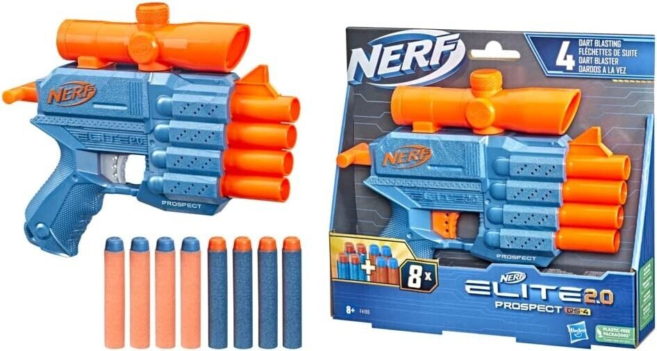 Nerf Elite 2.0 Prospect QS-4 Blaster, 8 Official Nerf Elite Darts, 4-Dart