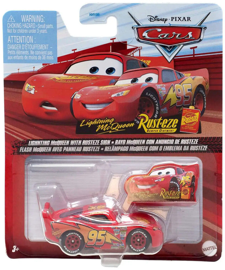 Disney Pixar Cars Toy Collection: 1:55 Scale - Unleash the Speed and Adventure LIGHTNING McQEEN WITH RUSTEZE SIGN (2022)