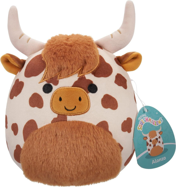 SQUISHMALLOWS SUMMER COLLECTION OF 7.5 INCHES ALONZO The Brown and White Highland Cow