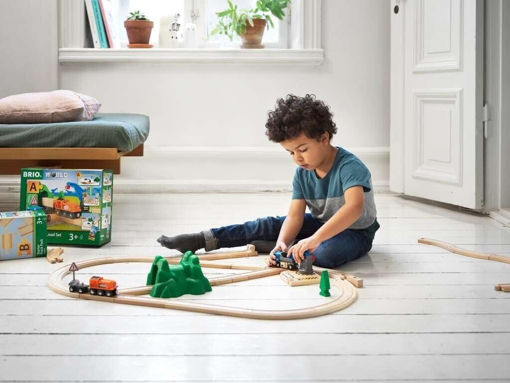 BRIO World Starter Lift & Load Train Set A for Kids Age 3 Years Up - Wooden Rail