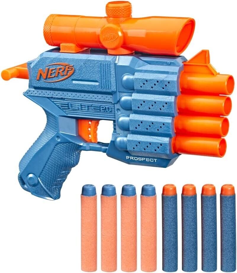 Nerf Elite 2.0 Prospect QS-4 Blaster, 8 Official Nerf Elite Darts, 4-Dart