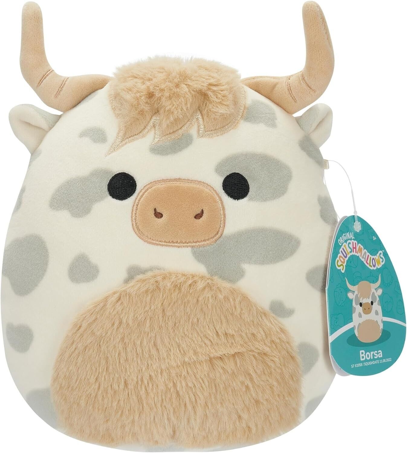 Squishmallows Original 7.5-Inch Borsa the Grey Spotted Highland Cow Small-Sized