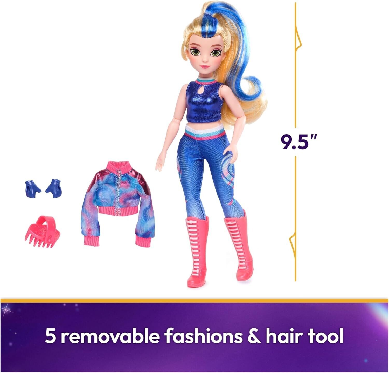 Unicorn Academy, Isabel Doll with Highlighted Hair, 5 Fashion Accessories and Ha