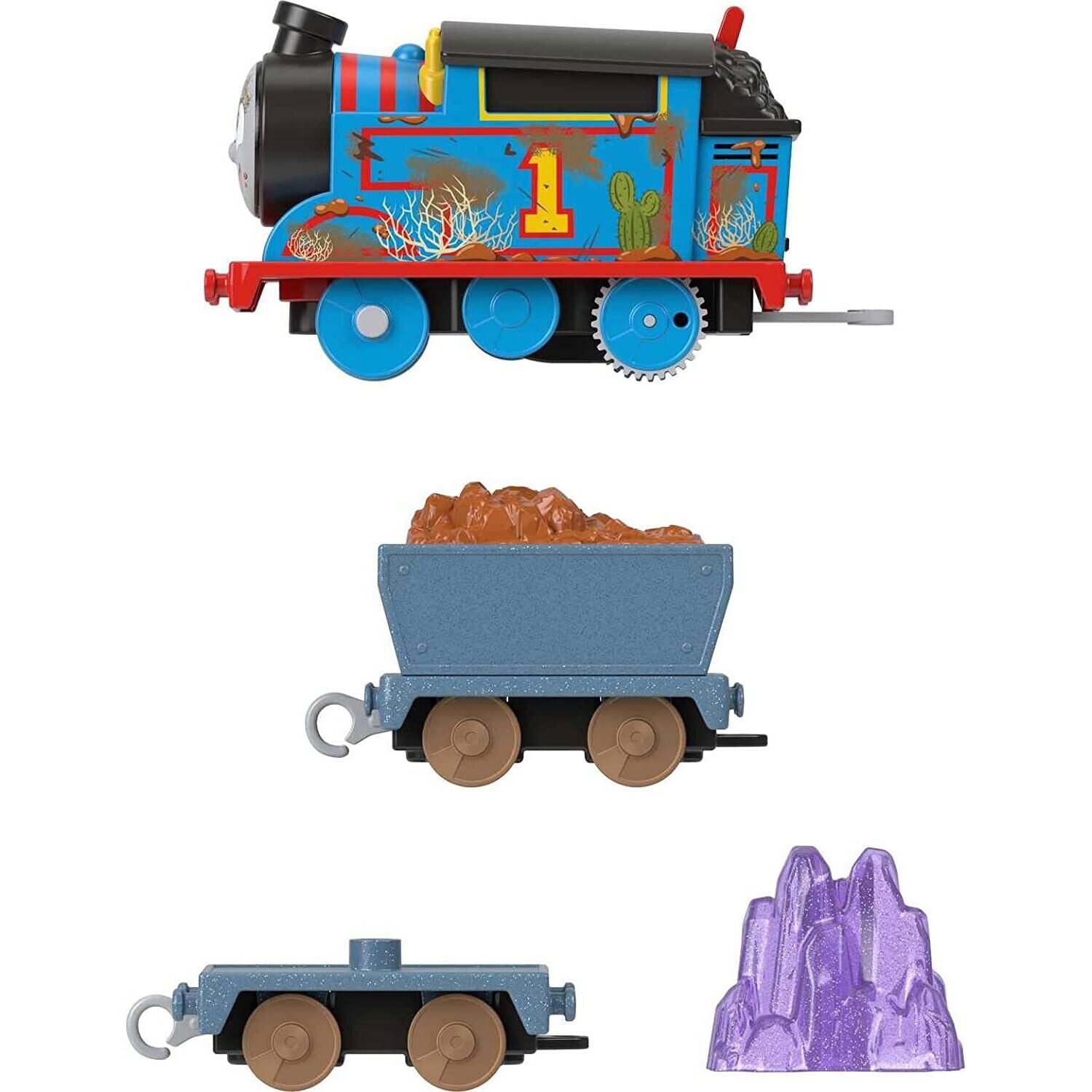 This is a toy train engine from the Fisher-Price Thomas & Friends line, featurin