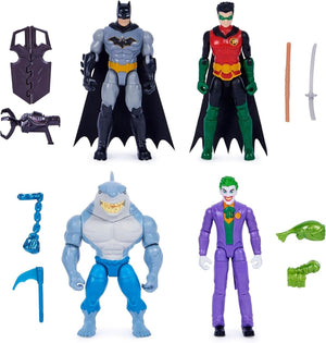 DC Comics, Batman and Robin vs. The Joker and King Shark, 4-inch Action Figures,