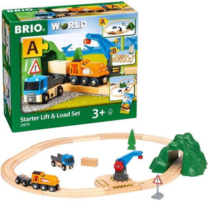 BRIO World Starter Lift & Load Train Set A for Kids Age 3 Years Up - Wooden Rail