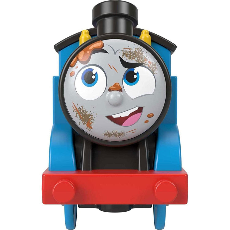 This is a toy train engine from the Fisher-Price Thomas & Friends line, featurin