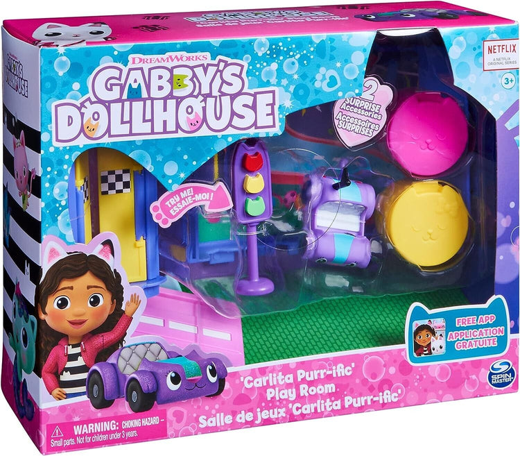 Gabby's Dollhouse 6064149 Purr-ific Play Room with Carlita Car, Accessories