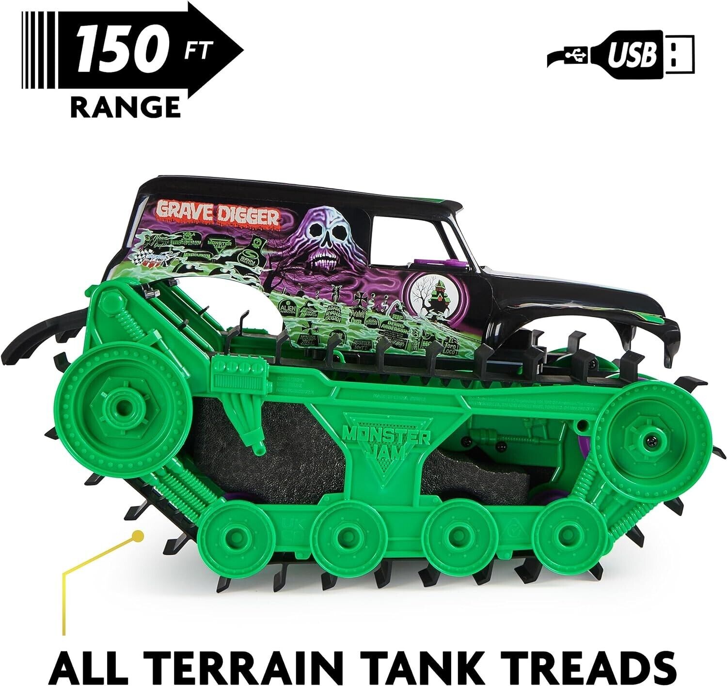 Monster Jam, Official Grave Digger Trax All-Terrain Remote Control Outdoor Vehic