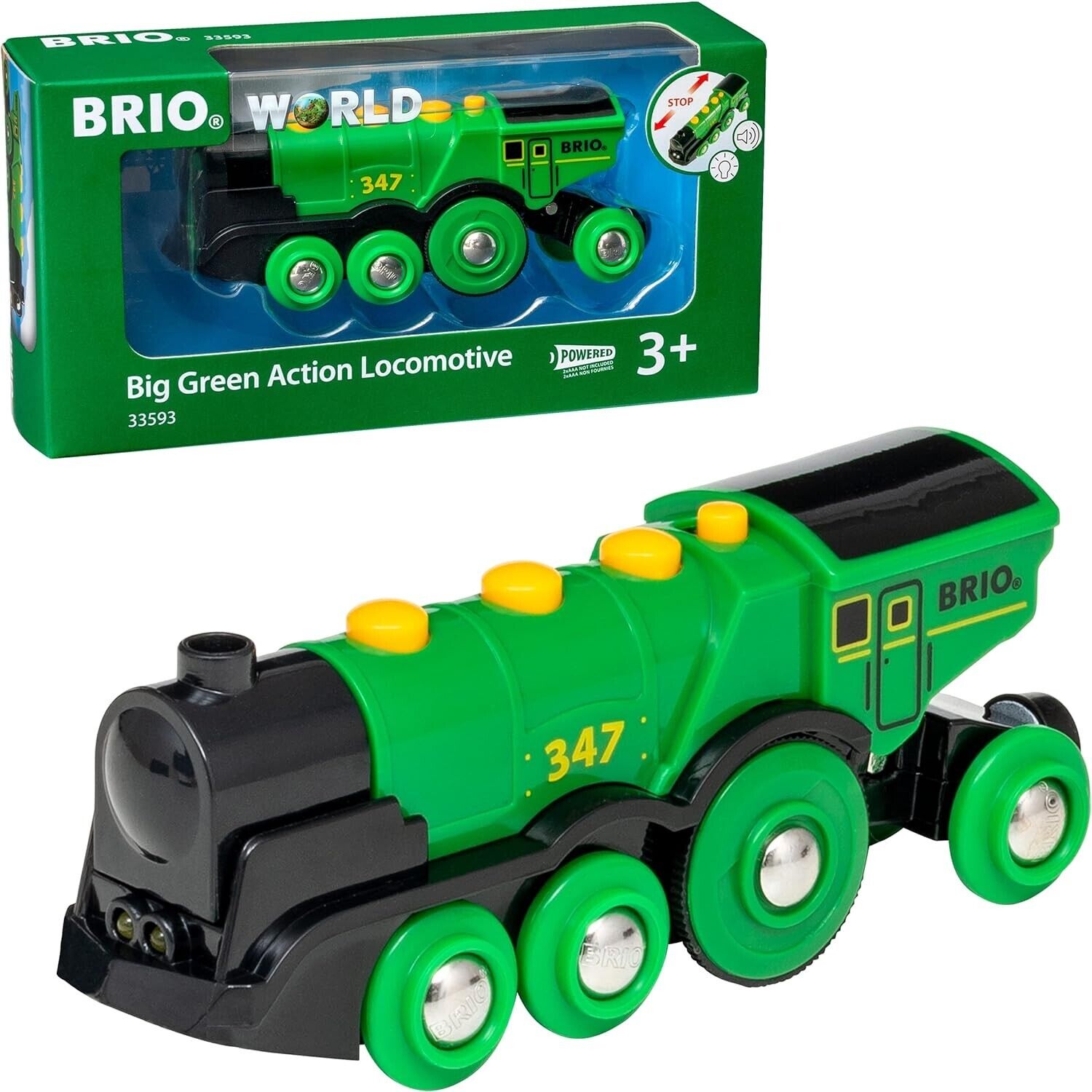 BRIO Big Green Locomotive Battery Powered Toy Train for Kids Age 3 Years Up - Ra