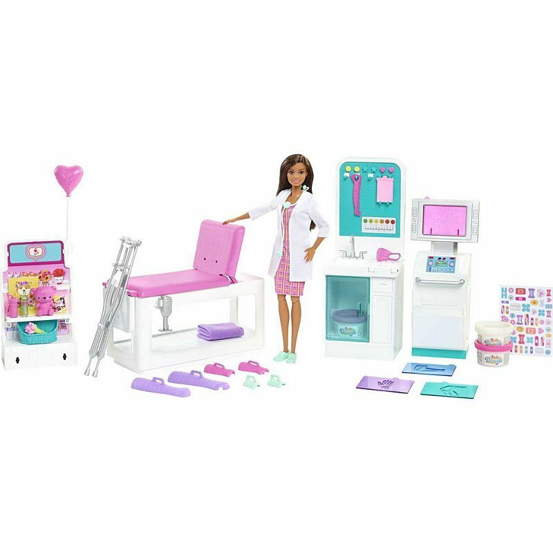 New Barbie Fast Cast Clinic Playset w/ Brunette Doctor Doll - Medical Toy Set