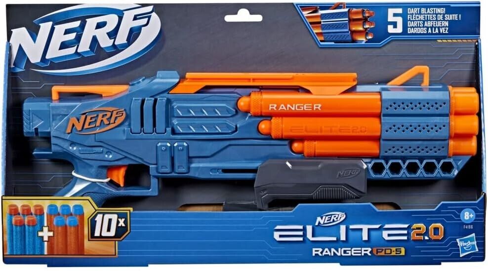 Nerf Elite 2.0 Ranger PD-5 Blaster, 5-Barrel Blasting, 10 Nerf Elite Darts.