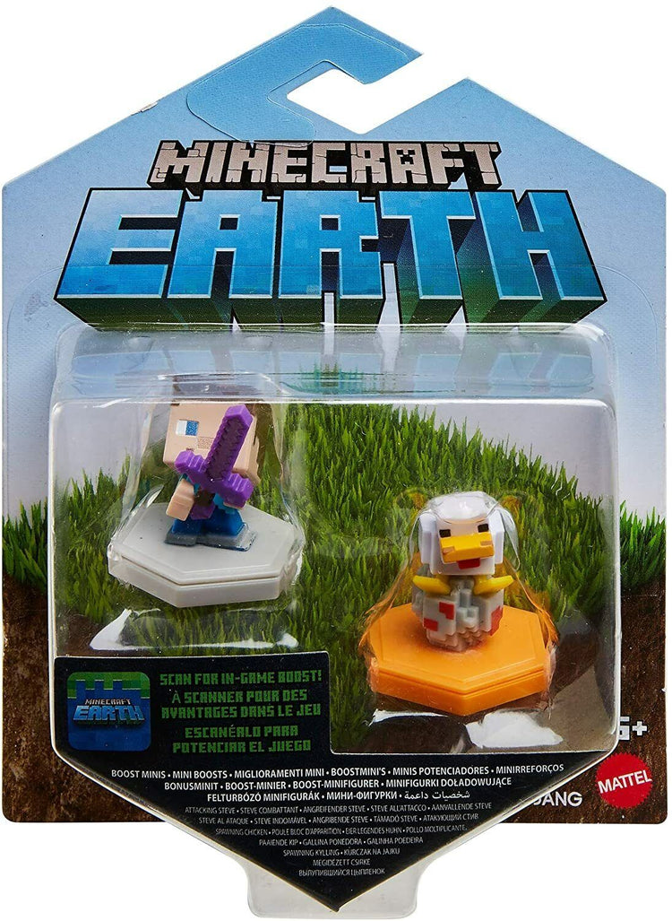 Minecraft Earth Boost Mini Figures - Choose Your Favorite! Attacking Steve & Spawning Chicken 2-Pack