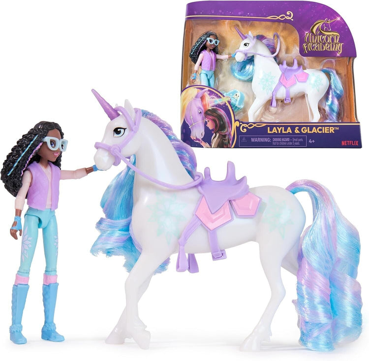 Unicorn Academy, Layla & Glacier Set with 2 Riding Accessories and Hair Styling