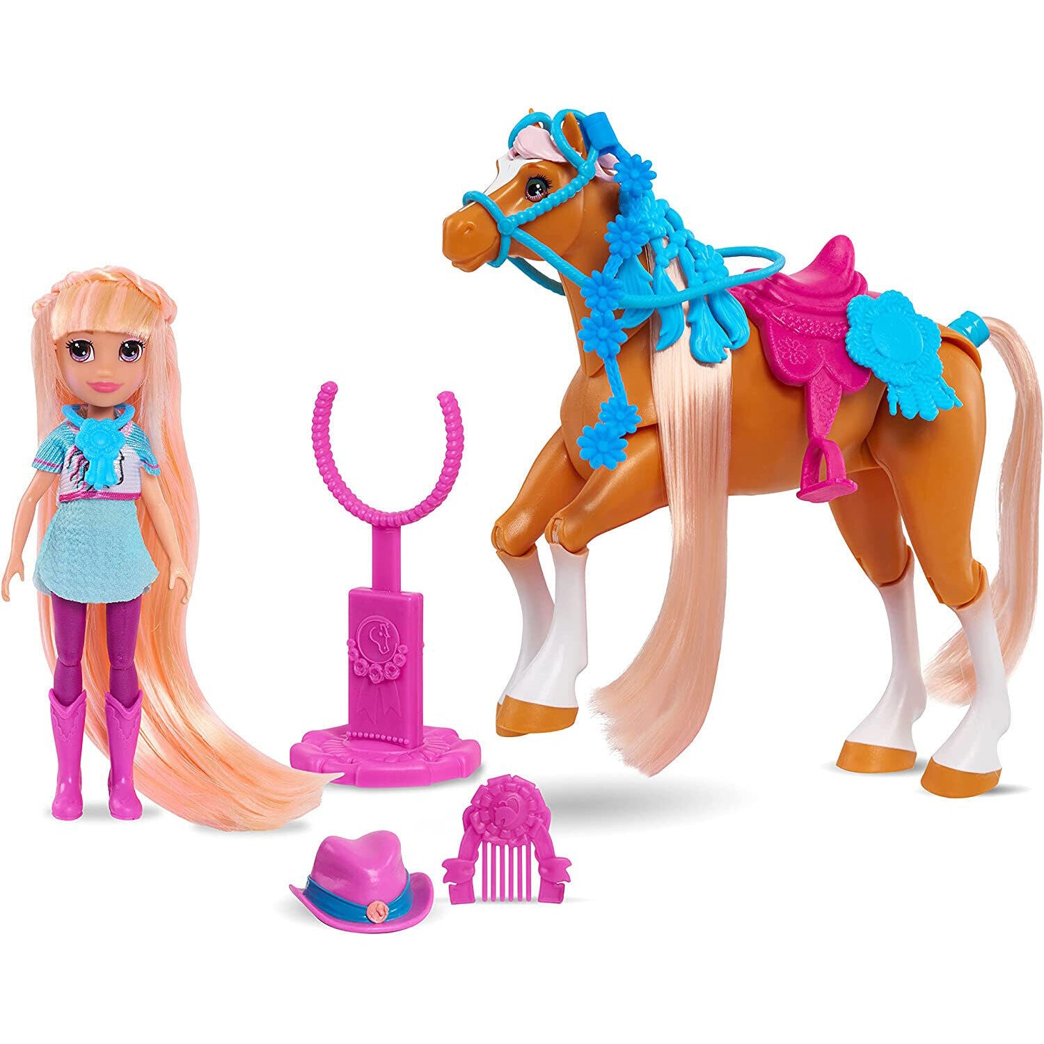 New Winner’s Stable Doll & Horse Set - Oakley & Rose Gold - 11 Pieces