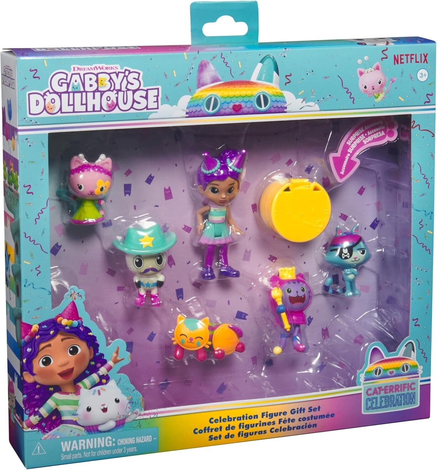 Gabby’s Dollhouse, Celebration-Themed Figures with Gabby Girl, 5 Cat Toy Figures