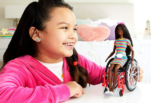 New Barbie Fashionistas Doll #166 with Wheelchair - Crimped Brunette Hair