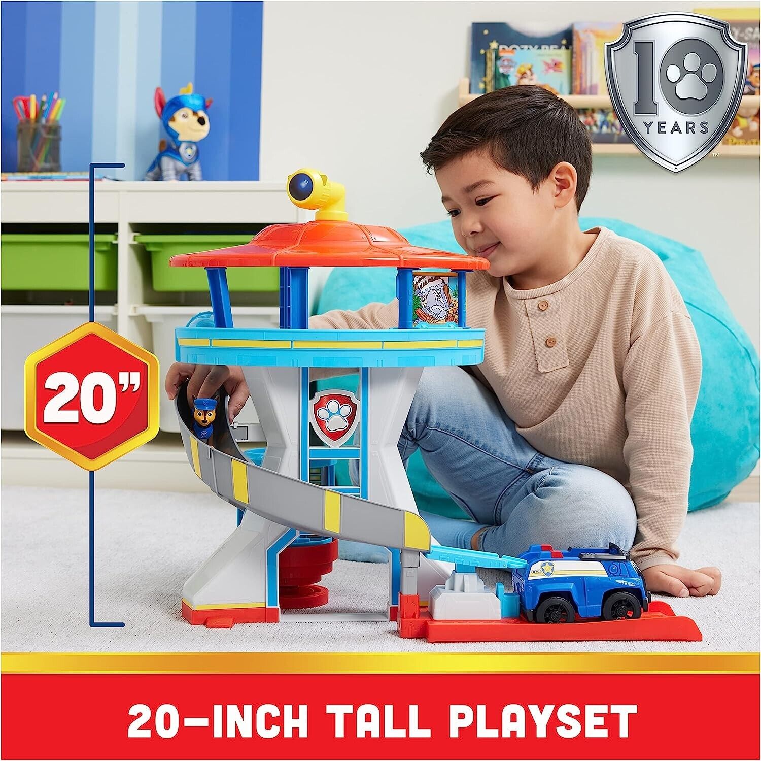 Paw Patrol Lookout Tower Playset with Toy Car Launcher, 2 Chase Action Figures,