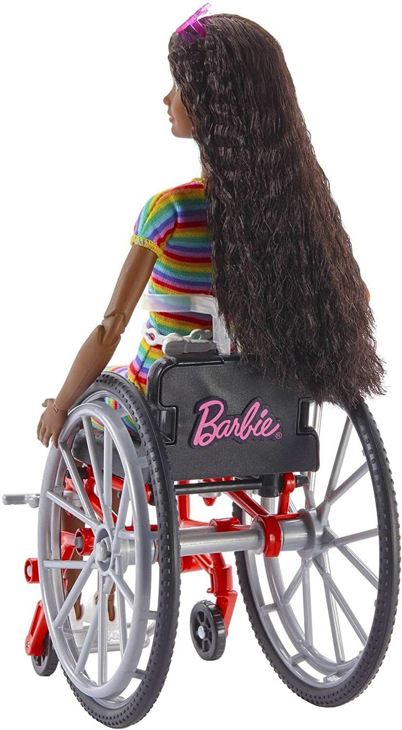 New Barbie Fashionistas Doll #166 with Wheelchair - Crimped Brunette Hair