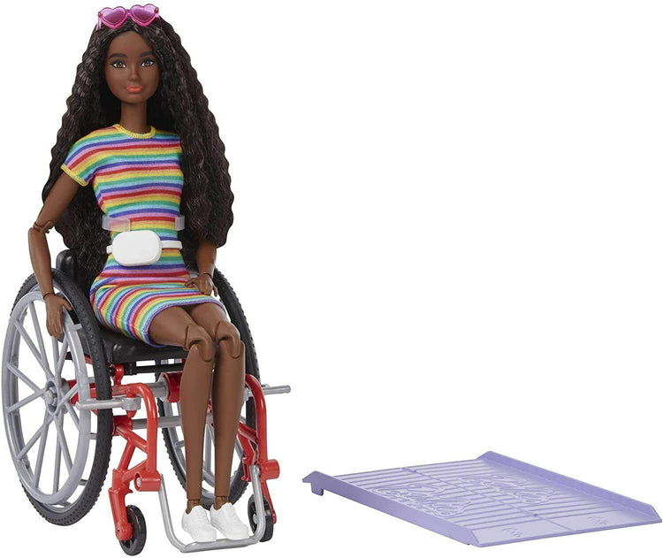 New Barbie Fashionistas Doll #166 with Wheelchair - Crimped Brunette Hair