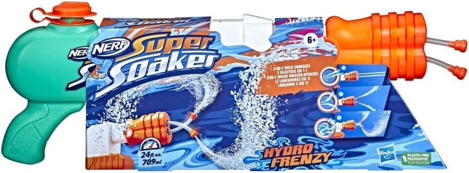 Nerf Super Soaker Hydro Frenzy Water Blaster, Wild 3-InCH Soaking Fun, Adjustabl