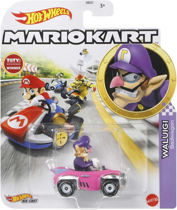 Hot Wheels Mario Kart Collectible Diecast Character Cars Figures Brand New 2023 WALUIGI (BADWAGON)