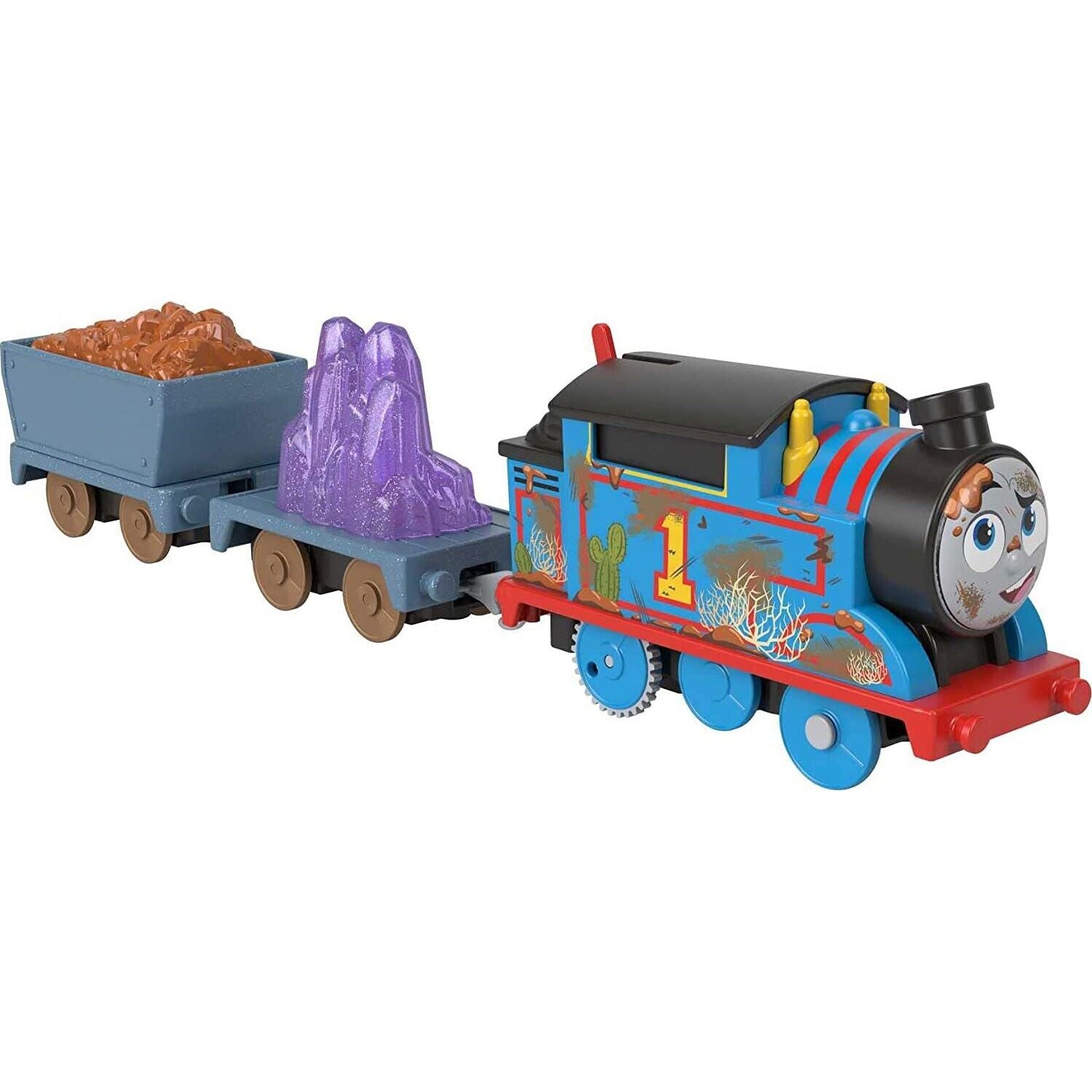 This is a toy train engine from the Fisher-Price Thomas & Friends line, featurin