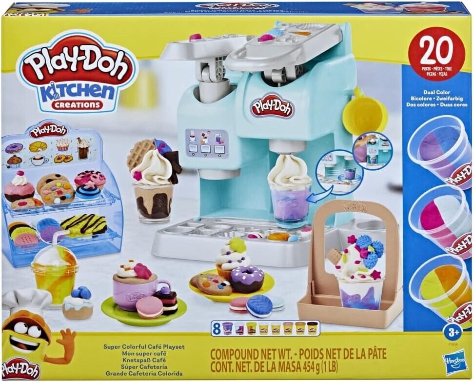 Play-Doh Kitchen Creations Super Colourful Cafe Play Food Coffee Toy With 20 Acc