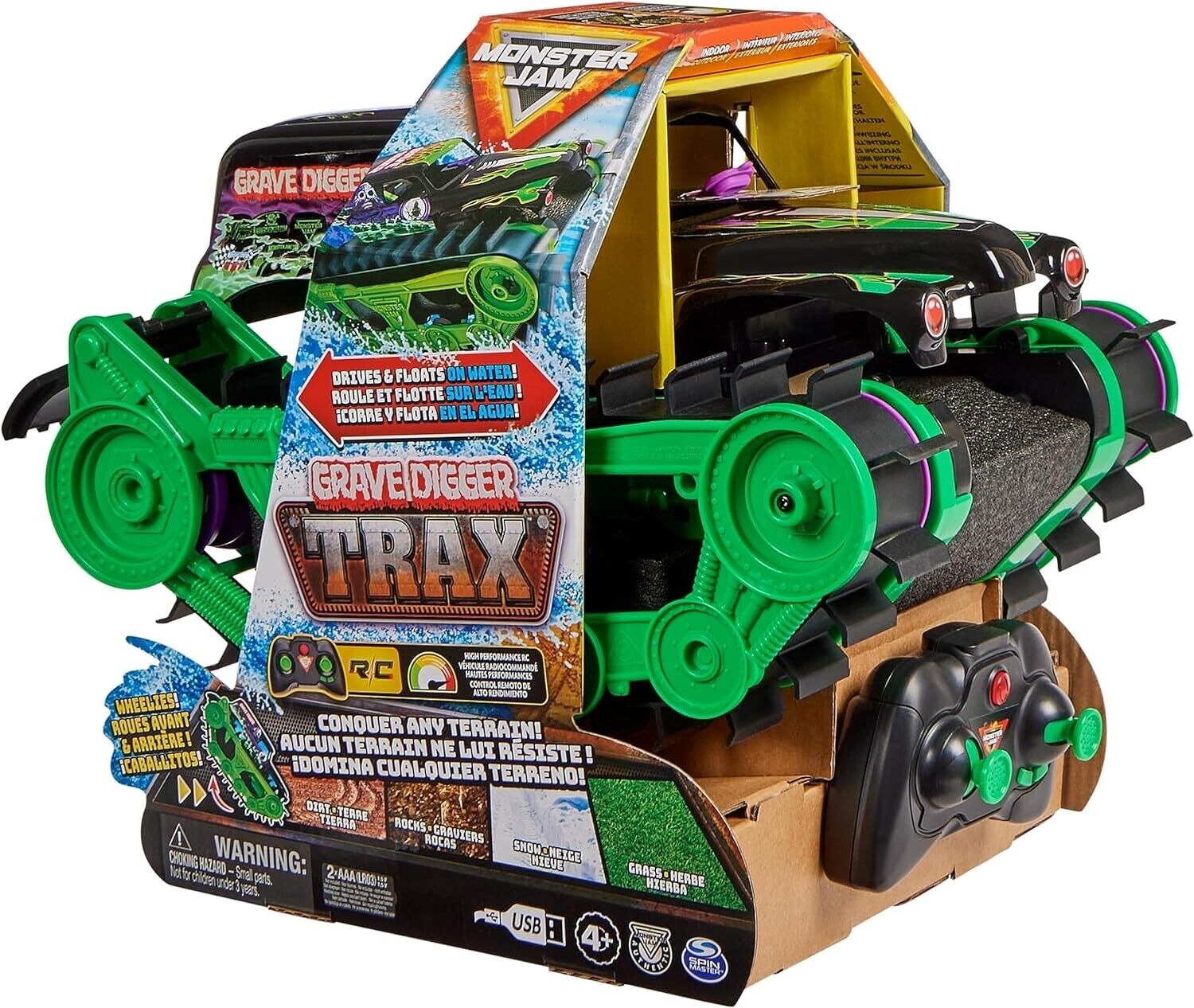 Monster Jam, Official Grave Digger Trax All-Terrain Remote Control Outdoor Vehic