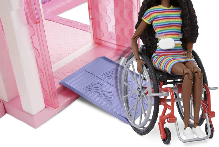 New Barbie Fashionistas Doll #166 with Wheelchair - Crimped Brunette Hair