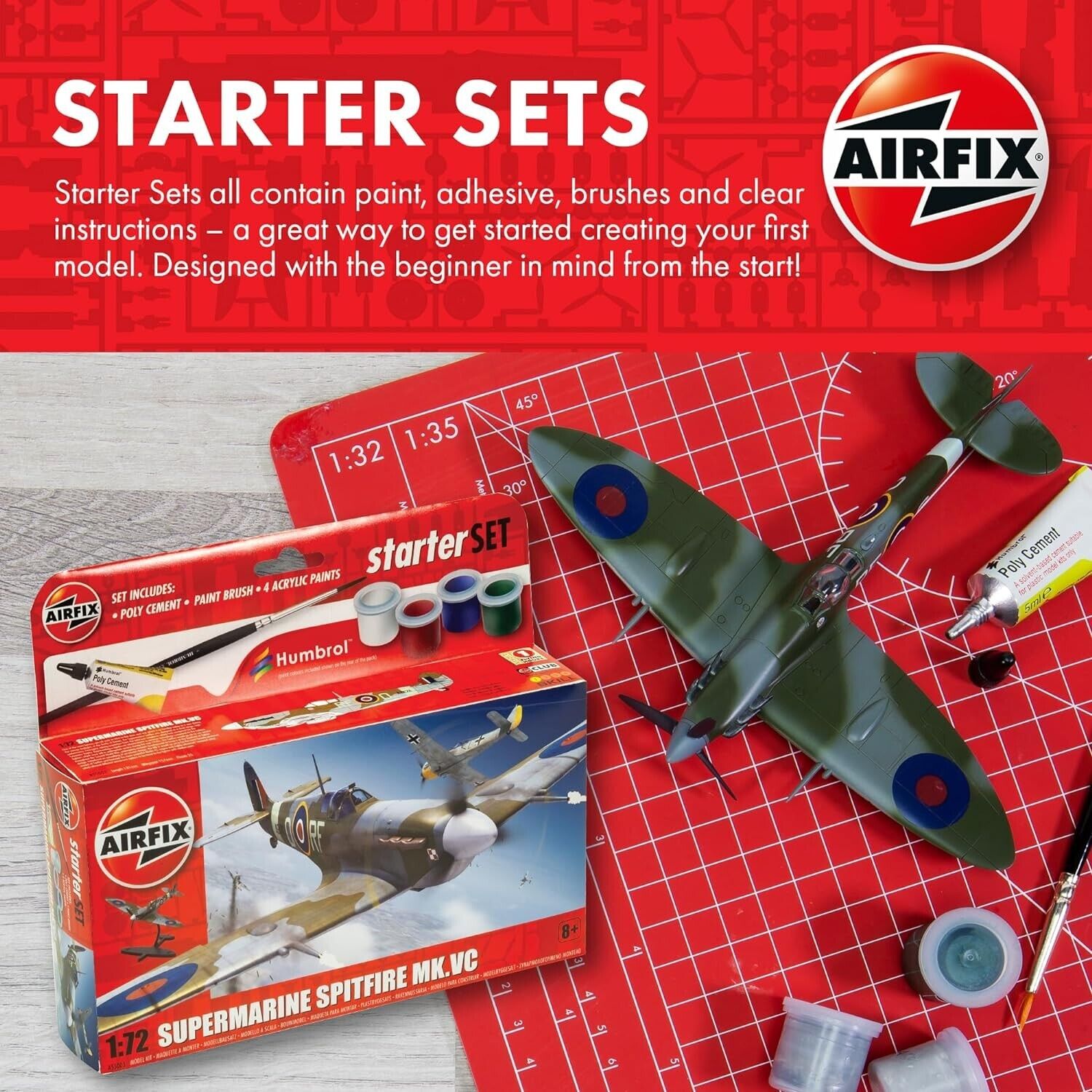 Airfix Starter Set - A55003 Sherman Firefly Model Building Kit - Plastic Model T