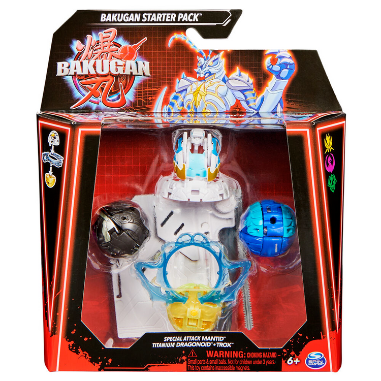 Unleash the Battle Brawlers! Bakugan Starter Pack with Special Attack Mantid Titanium Dragonoid, Trox