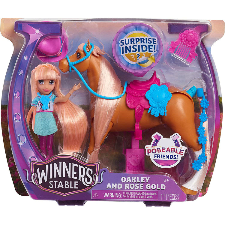 New Winner’s Stable Doll & Horse Set - Oakley & Rose Gold - 11 Pieces