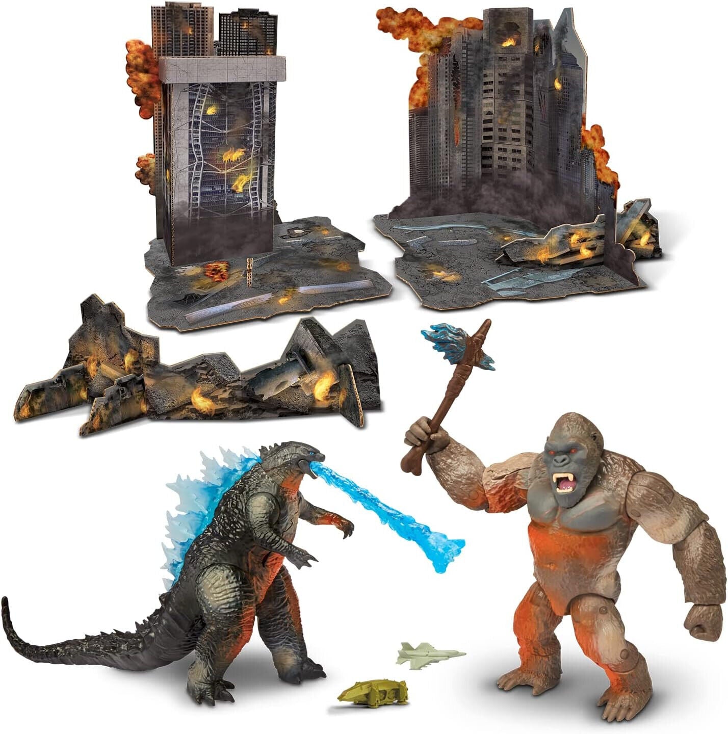 Godzilla vs Kong City Battle Diorama Toy Set - Action Figures Included!