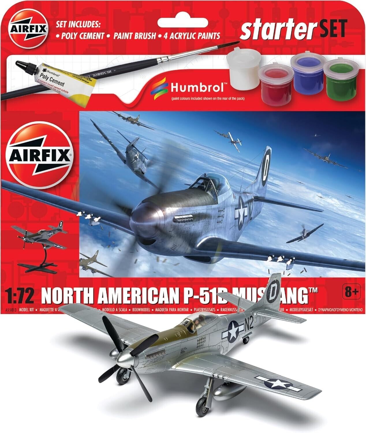 Airfix Starter Set - A55013 North American P-51D Mustang Model Building Kit - Pl