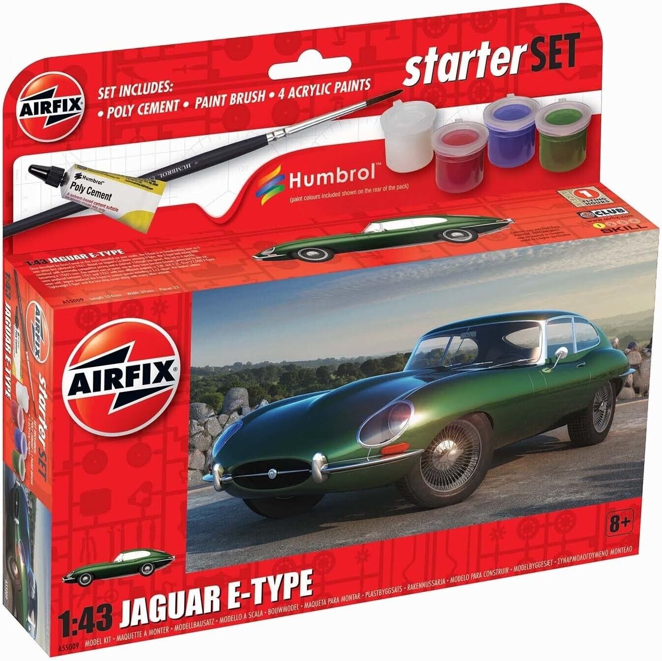 Airfix Starter Set - A55009 Jaguar E-Type Model Building Kit - Plastic Model Car