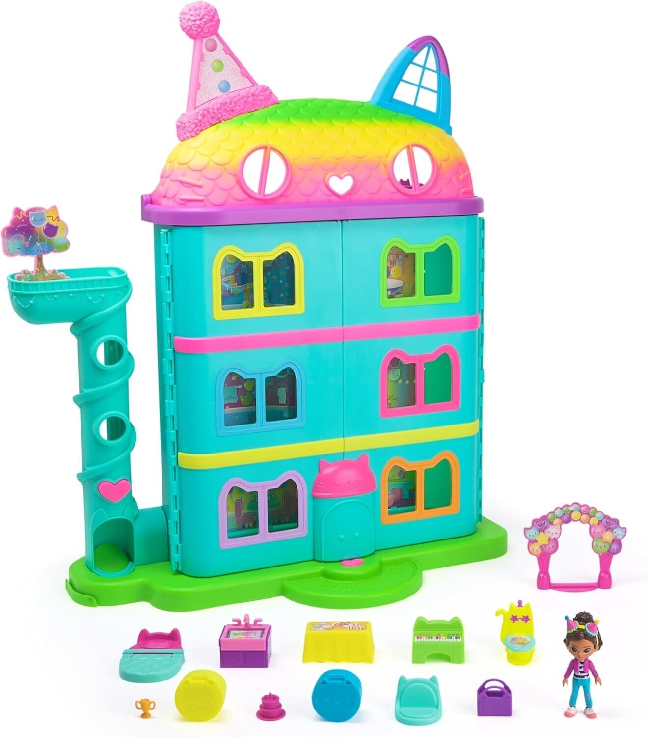 Gabby's Dollhouse, 15-Piece Rainbow-Themed, Celebration Doll’s House, Toy Figure