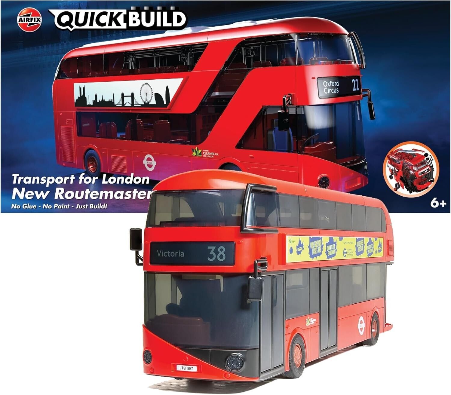 Airfix QUICKBUILD Model Vehicle Kit - Routmaster Bus Building Kit for Kids 6+, C