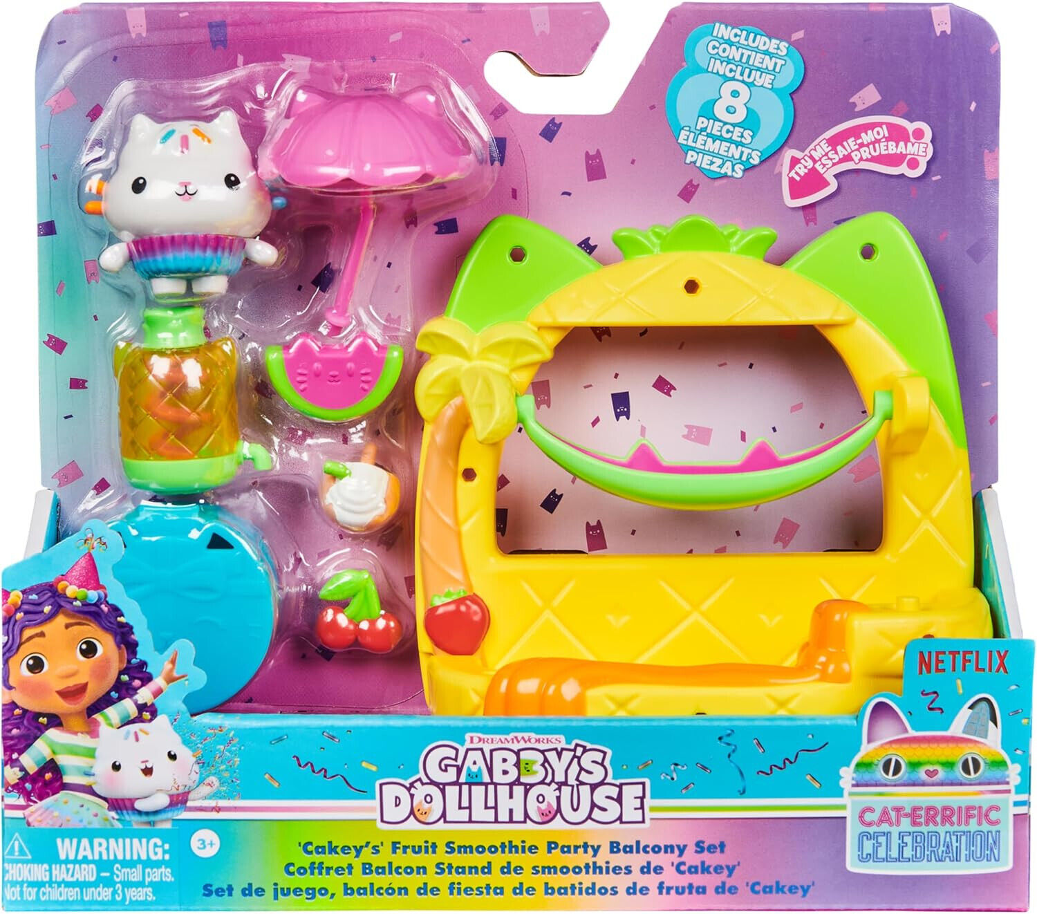 Gabby's Dollhouse - 'Cakey's' Fruit Smoothie Party Balcony Set, Playset, 8-Pcs