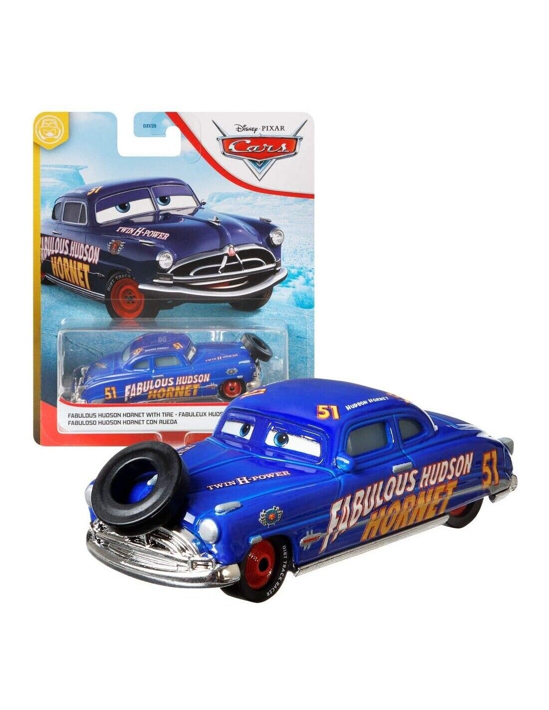 "Disney Pixar Cars Toy Collection: 1:55 Scale - Unleash the Speed and Adventure! - FABULOUS HUDSON HORNET WITH TIRE (2019)